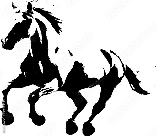 A dynamic black silhouette of a horse  exuding grace and strength against a clean white backdrop