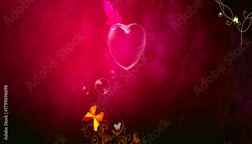 Floating Heart with Decorative Elements on a Maroon Backdrop