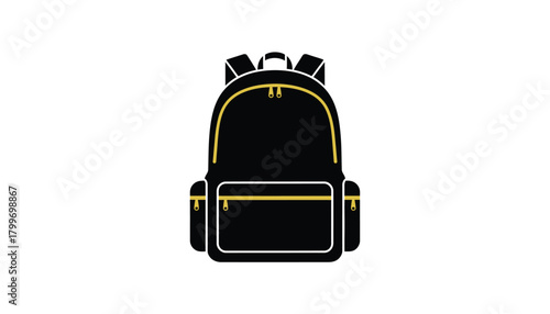 Black backpack illustration simple flat isolated on white background travel and school concepts