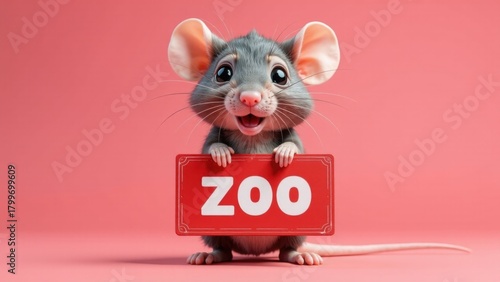 Wallpaper Mural A mouse holds a sign saying 'zoo' in a compact and straightforward description Torontodigital.ca
