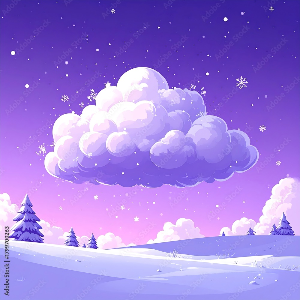Fototapeta premium Magical winter landscape with fluffy cloud