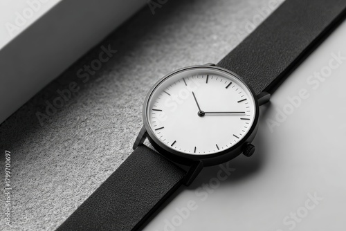 Wallpaper Mural A black and white close-up shot of a minimalist wristwatch on a textured surface Torontodigital.ca