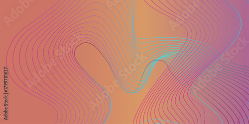 Autumn bright abstract orange background with lines.  Abstract red and yellow gradient background with curved wavy lines. Fluid gradient shapes composition. Futuristic design posters. Trendy.