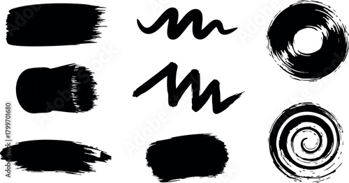 Black Brush Stroke Shapes Vector Collection for Artistic Design and Creative Projects