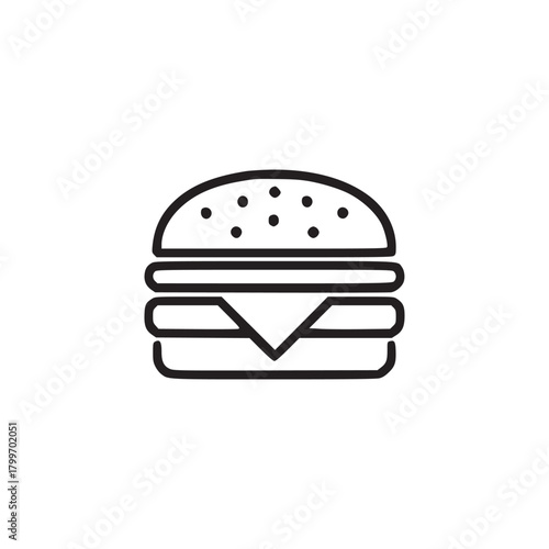 A minimalistic line drawing of a burger with visible cheese on a plain white background centered