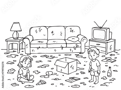 line sketch dirty child room