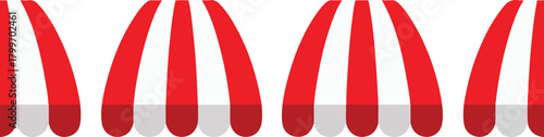 Red and white shop awning icon. Awning symbol or logo. shop window sunshade icon. Isolated canopy awning striped roof. Transparent background. shop building element symbol.