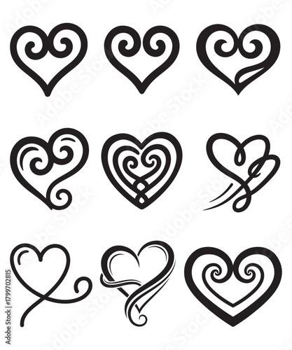 Decorative Heart Vector Icon Set for Valentine Day Designs.