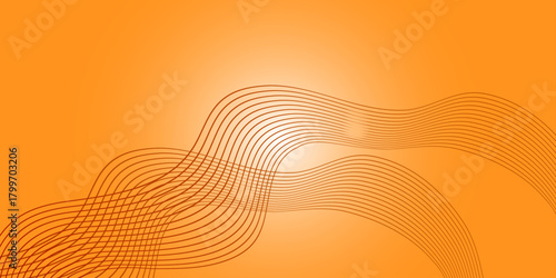 Autumn bright abstract orange background with lines.  Abstract red and yellow gradient background with curved wavy lines. Fluid gradient shapes composition. Futuristic design posters. Trendy.