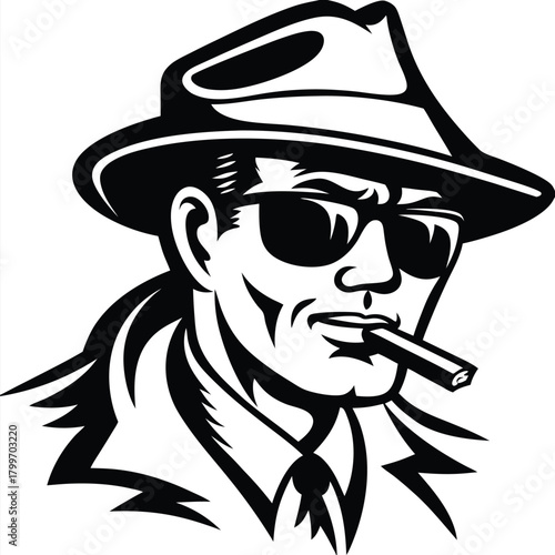 Silhouette showcases a confident man, donning sunglasses and a hat, while smoking