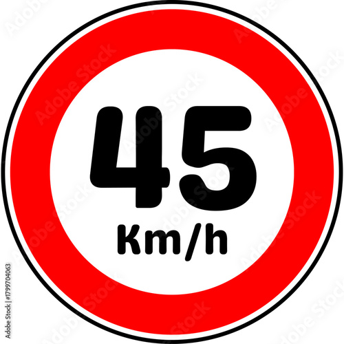 Speed Limit 45 kmh Traffic Sign Vector
