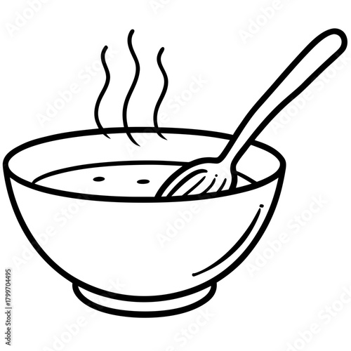 Bowl of soup with a spoon, ready to eat