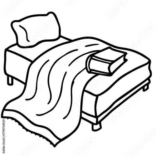 Illustration of a bed with a book