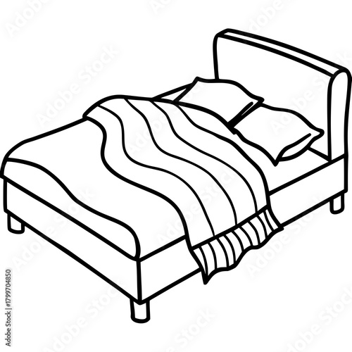 Illustration of a bed with pillows and blanket