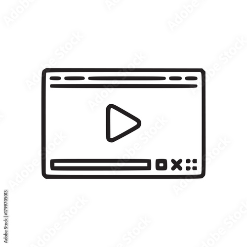 A simple line drawing of a video player interface on a white background in a minimalist style
