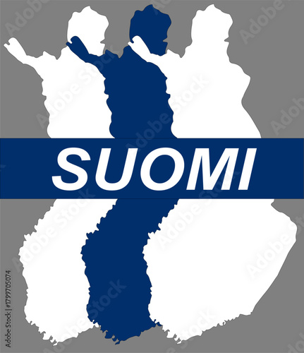 Three vector maps of Finland in the colors of Finland flag.
