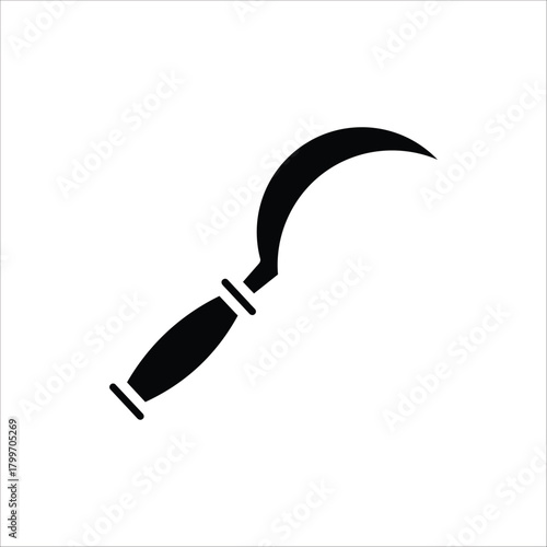 Sickle icon. Gardening equipment. For web design. Vector illustration on white background.