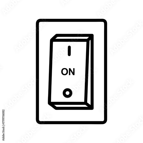 Simple line art icon of an electrical toggle switch in the 'ON' position, useful for modern interface designs and power control