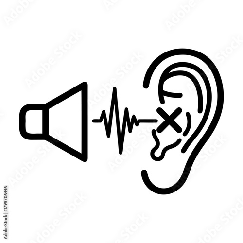 Visual icon illustrating noise reduction for hearing protection, emphasizing silence and auditory comfort and safety