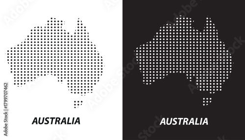 Australia Dotted Map, Halftone Style Modern Digital Outline of Australian Continent Vector EPS