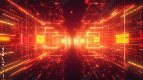 Fototapeta Naklejka Na Ścianę i Meble -  Digital data grid creating abstract technology tunnel