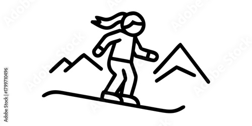 Woman snowboarding in mountains..