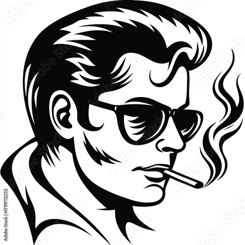 Stylish man wearing shades smokes, creating bold black and white art