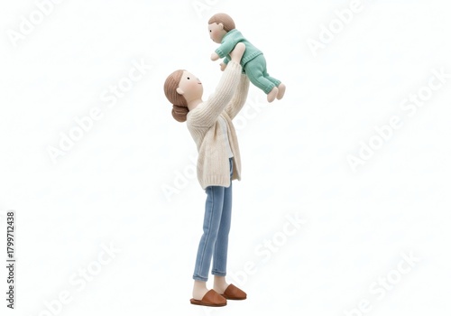 Mother lifting baby high in the air, symbolizing joy, love, and maternal bond