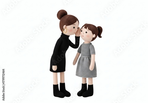 Mother whispering a secret into her daughter's ear, symbolizing confidential communication and trust