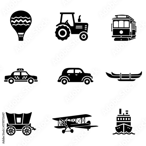 Transport glyph icon set. Vector pictogram