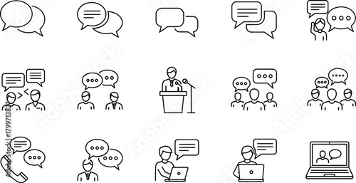 Hand drawn icons representing communication and conversation