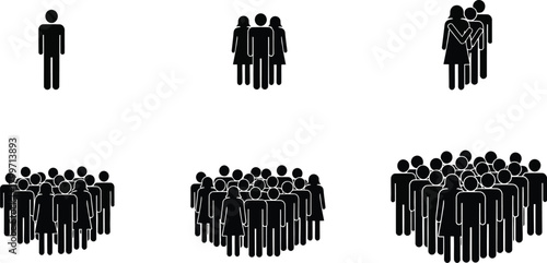 Silhouettes of people showing increasing group sizes and density