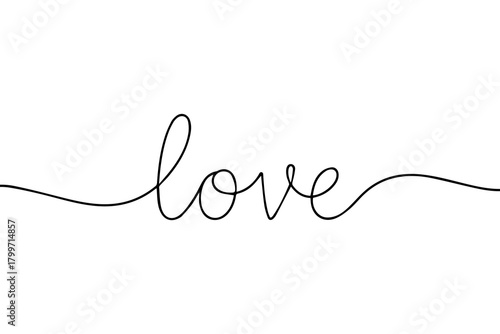 Continuous one line drawing of love typography lettering script font typographic line art design. Minimalism concept of romantic card, banner, and poster sign and symbol.