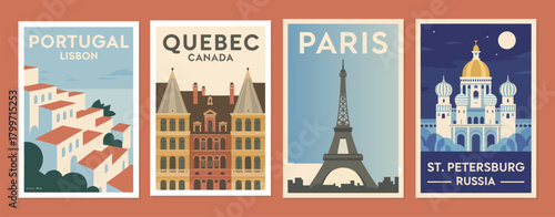 poster collection of travel destinations, including mountains, beaches, and cityscapes, designed for stylish wall art, tourism prints, and home decor.