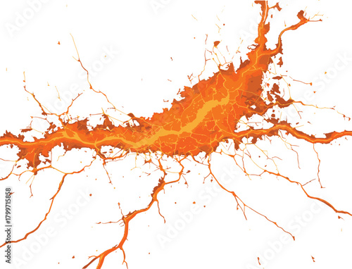 Dynamic abstract illustration of a fiery volcanic crack, a glowing molten lava fissure breaking through an isolated white background