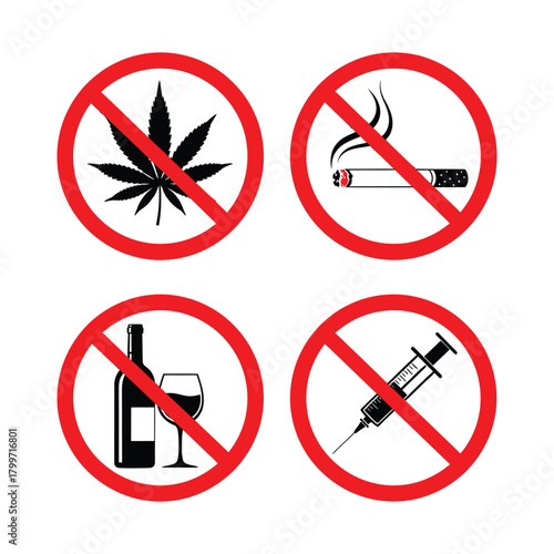 No drugs, alcohol, smoking, or syringe isolated on