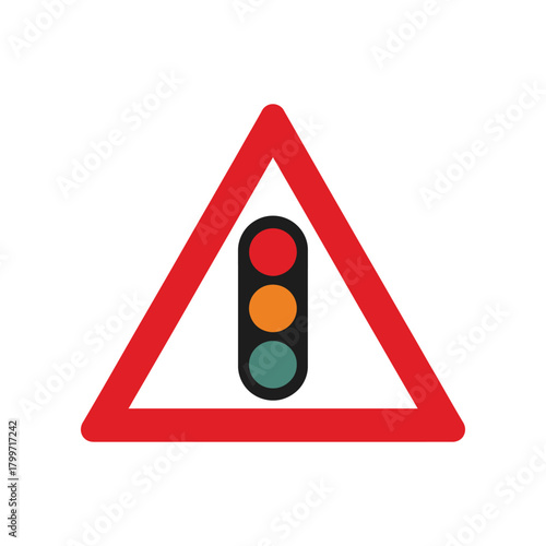 Warning sign with traffic light isolated on in vector format