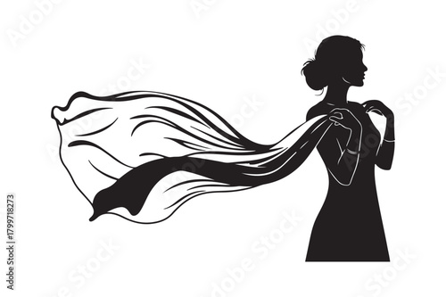 Elegant silhouette of a woman with flowing fabric