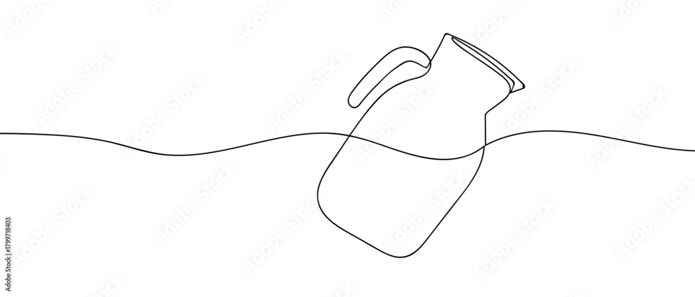 Obraz premium A pitcher pouring water, one continuous line. Dynamic single line draw design vector illustration Editable stroke.