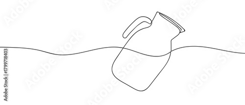 A pitcher pouring water, one continuous line. Dynamic single line draw design vector illustration Editable stroke.