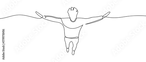 A man in a flying pose, a single continuous line. Dynamic single line draw design vector illustration Editable stroke.