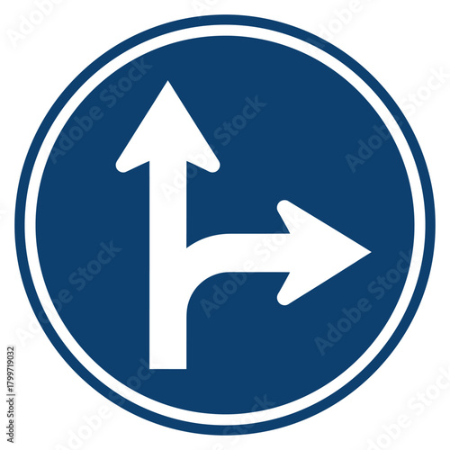 Blue right or straight road sign isolated on