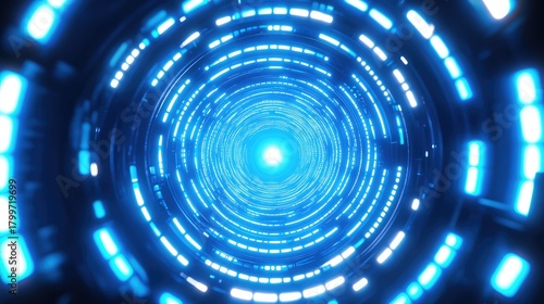 Fototapeta Naklejka Na Ścianę i Meble -  Futuristic blue light data tunnel flying through digital space