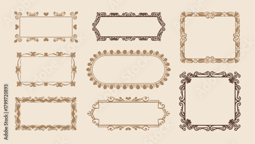 Elegant collection of decorative vintage frames in various shapes and intricate ornamental designs