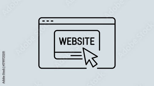 Simple vector illustration of a website icon with a cursor pointing towards the text