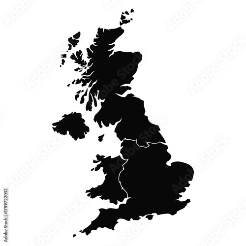 Black silhouette map of the united kingdom and ireland