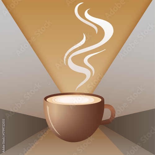 Coffee Cup with Dramatic Rising Steam and Spotlight Effect
