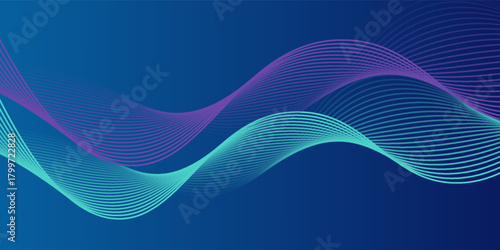 Abstract glowing wave lines on dark blue background. Dynamic wave pattern. Modern flowing wavy lines. Futuristic technology concept. Suit for banner, poster, cover, brochure, flyer, website