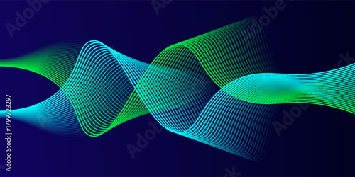 Abstract glowing wave lines on dark blue background. Dynamic wave pattern. Modern flowing wavy lines. Futuristic technology concept. Suit for banner, poster, cover, brochure, flyer, website