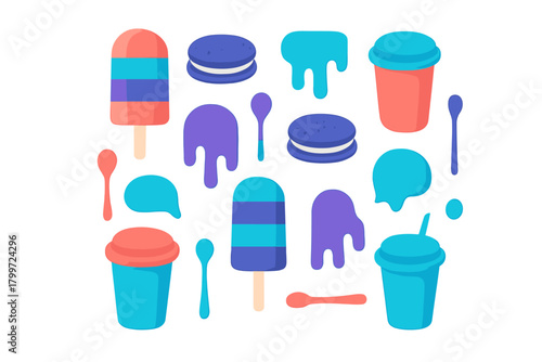 Seamless pattern of colorful summer desserts including popsicles cookies and cold drinks